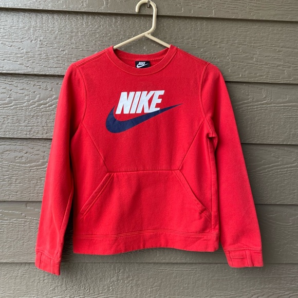 Nike Sweatshirt Crew Kangaroo pockets fleece kids size M, red - Picture 3 of 13